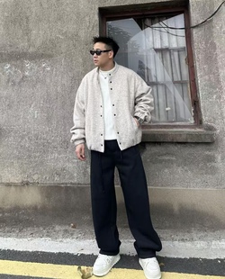 JNV冬季 小香风羊毛立领羽绒服男宽松潮流高级感加厚保暖外套 新款