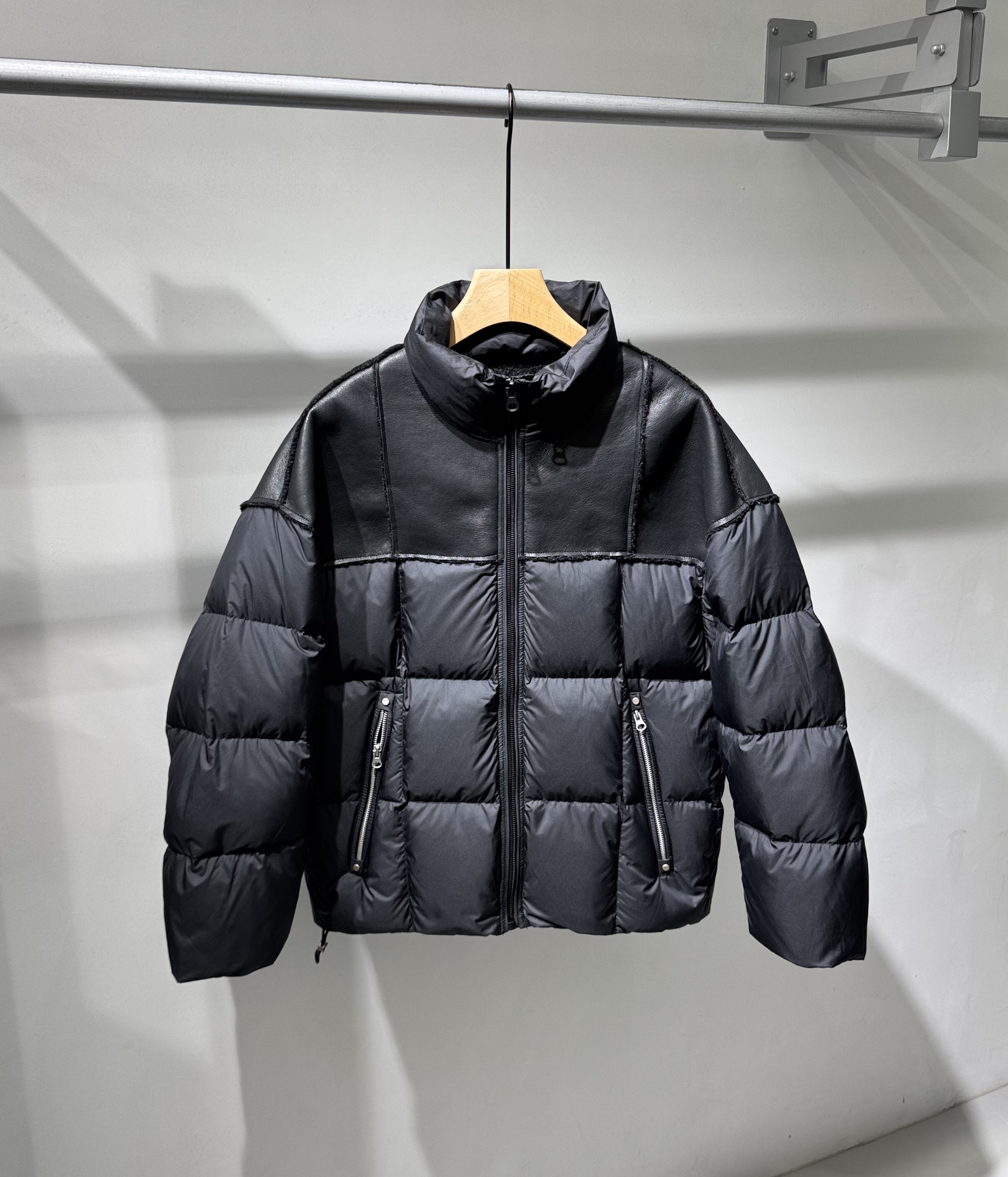 冬季新款男士拼接PU皮立领羽绒服美式潮流宽松百搭加厚保暖羽绒衣