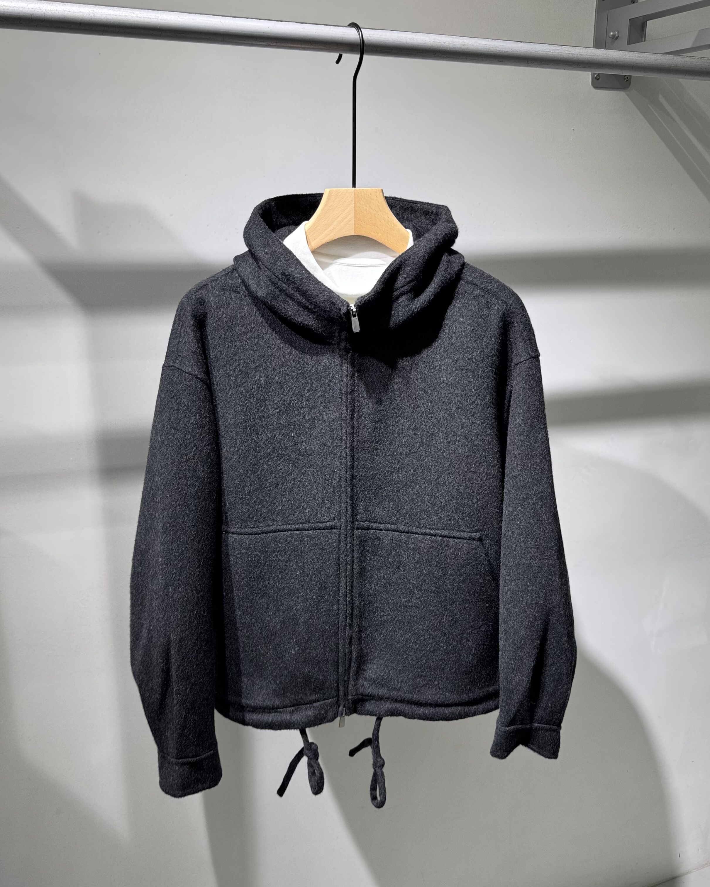 冬季新款男士双面羊绒连帽呢大衣简约百搭宽松重磅设计感保暖外套