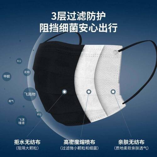 加厚一次性三层含熔喷布黑面白底防尘防成人口罩