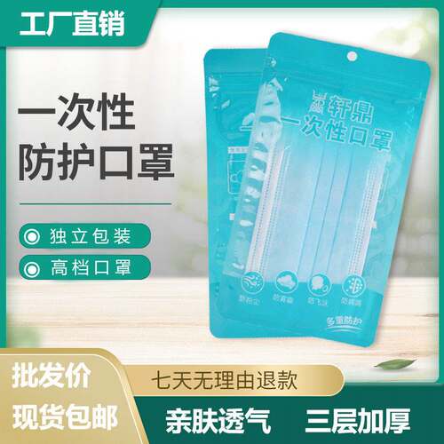 高档一次性口罩三层加厚防护防飞沫含熔喷布10个装精美防尘面罩