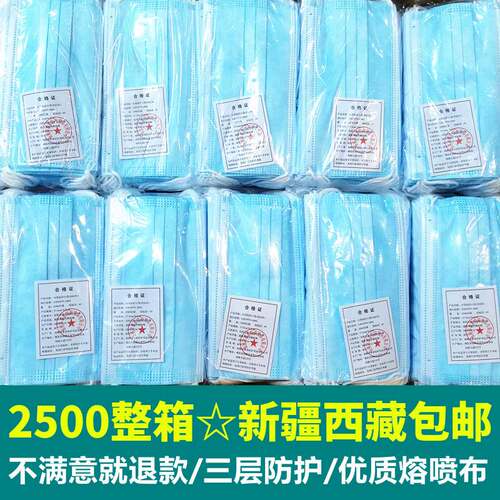 2500只整箱一次性口罩三层含熔喷布成人儿童防护防晒防尘透气正规