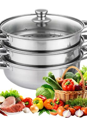 3 Tier Steamer Cooker with Lid Stainless Steel Food Steamer