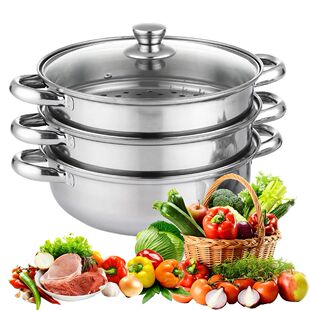 3 Tier Steamer Cooker with Lid Stainless Steel Food Steamer