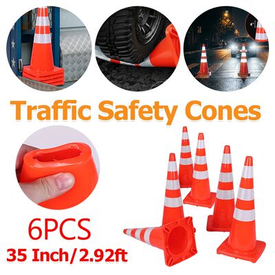6PCS Highway Safety Cones 2.92ft Tall Red Orange Color