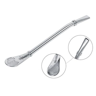 Mate Tea Gourd Bombilla Drinking Straw Filtered Spoon Silver