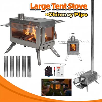 Large Tent Stove with Chimney Pipe Portable Wood Burning