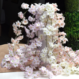 特价精致仿真樱花藤条婚庆三叉梨花桃花枝条拱门门帘管道装饰假花