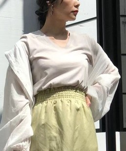 nanouniverse日本Anti23春季 复古防臭抗菌V领女薄T恤 天竺棉七分袖