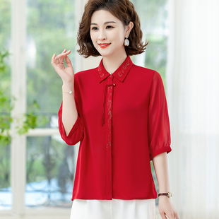 2026春夏中老年女衬衫休闲老太太喜婆婆婚宴礼服妈妈装七分袖上衣