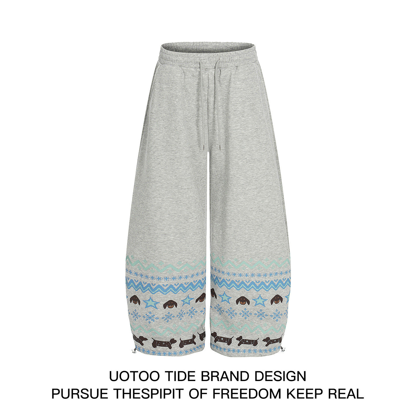 UOTOO美式费尔岛花纹慵懒卫裤女男冬季加绒保暖宽松弯刀阔腿裤潮,女装/女士精品,卫裤,淘宝优惠券,粉丝福利购,淘宝优惠卷