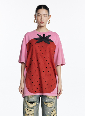 UOOYAA/乌丫经典「Sweet Girls」系列粉色巨型草莓T恤