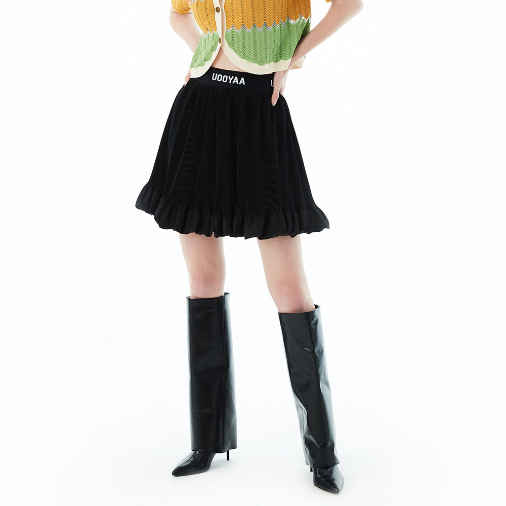 uooyaa/乌丫经典uy橡筋腰头a型花瓣细褶半裙