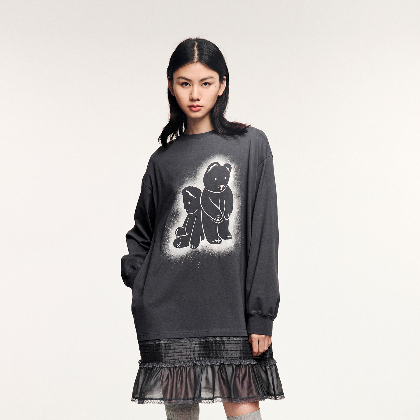 乌丫伤心小熊长袖T恤连衣裙