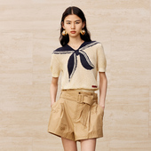 UOOYAA 乌丫「航海」系列海军领蝴蝶结挑洞毛衫 T恤