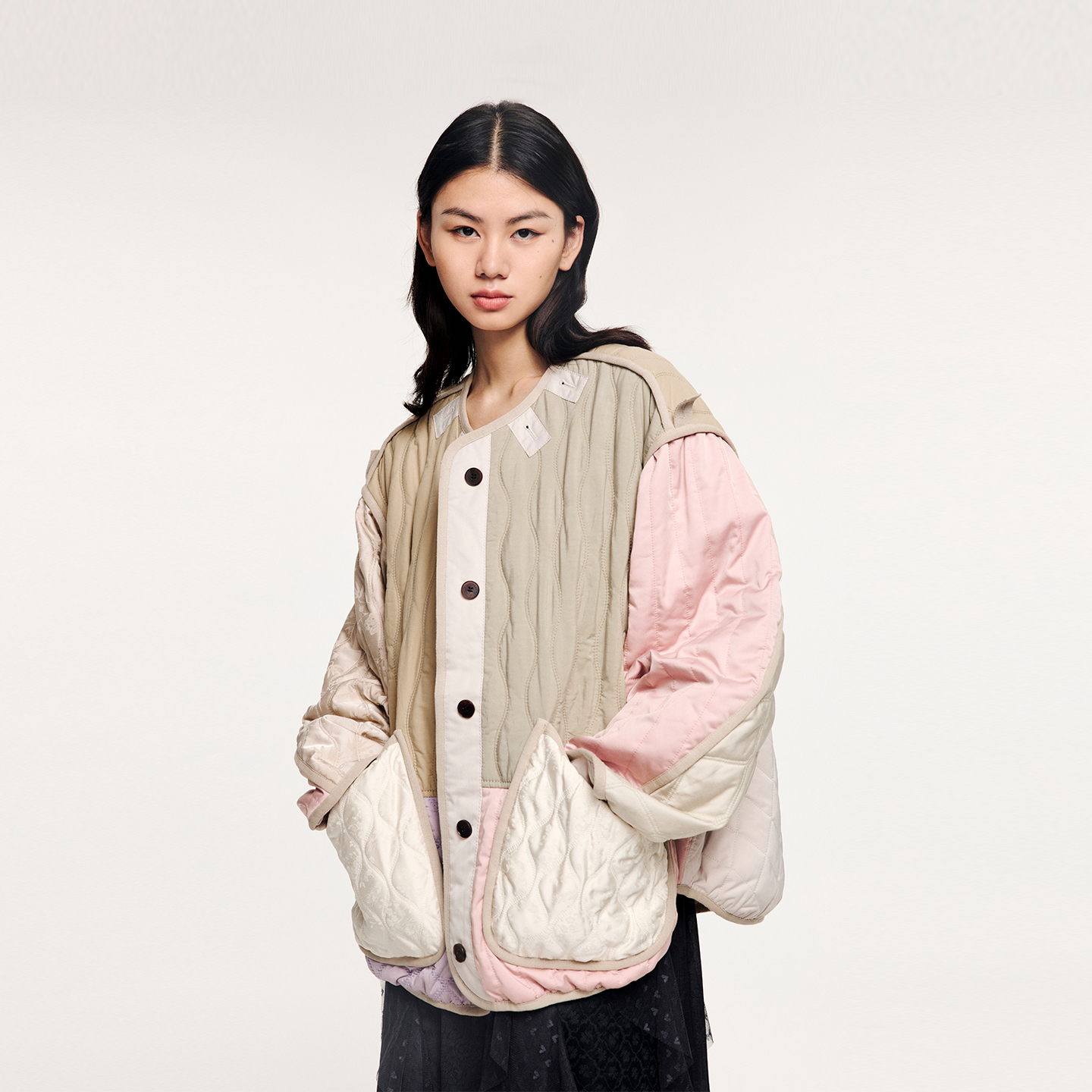 多种面料撞色拼接M65内胆棉服
