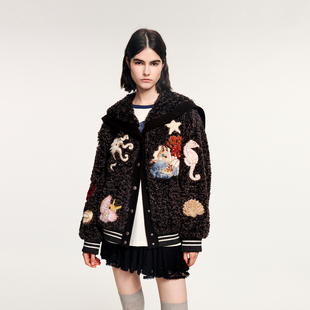 「奇幻海底」贴布绣海军领棒球外套 新款 UOOYAA 乌丫2025冬季