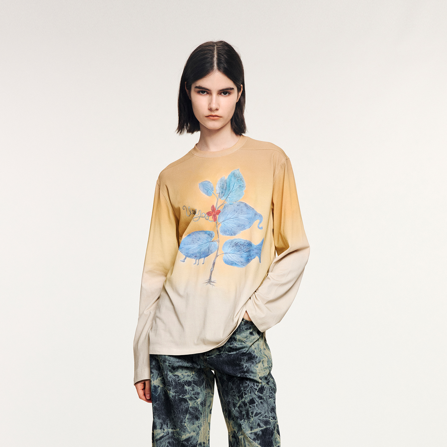 UOOYAA/乌丫2025冬季新款「魔法花园」超现实树叶长袖T恤