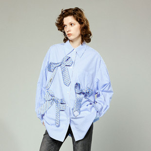 乌丫领带蝴蝶结条纹衬衫 UOOYAA