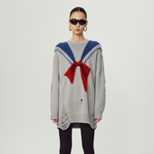 UOOYAA 乌丫经典 海军蝴蝶结做旧毛衣