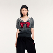 UOOYAA 乌丫2025经典 蝴蝶结渐变海军领针织T恤