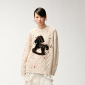 「奇幻嘉年华」动感木马钉钻绞花套头毛衫 UOOYAA 乌丫2026春新款