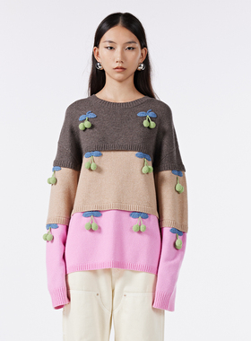 UOOYAA/乌丫经典「Sweet Girls」系列手钩樱桃拼接毛衫