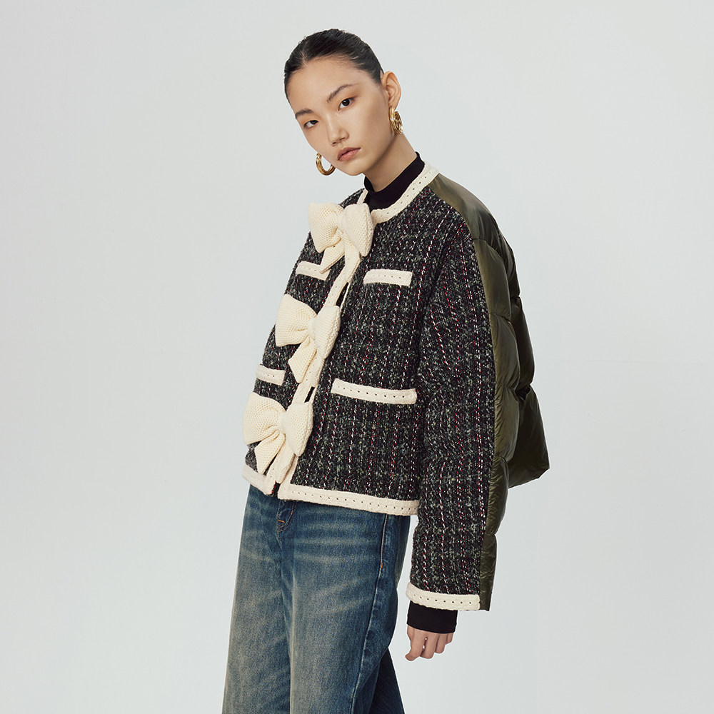 uooyaa/乌丫2022冬季新款小香风拼接羽绒外套