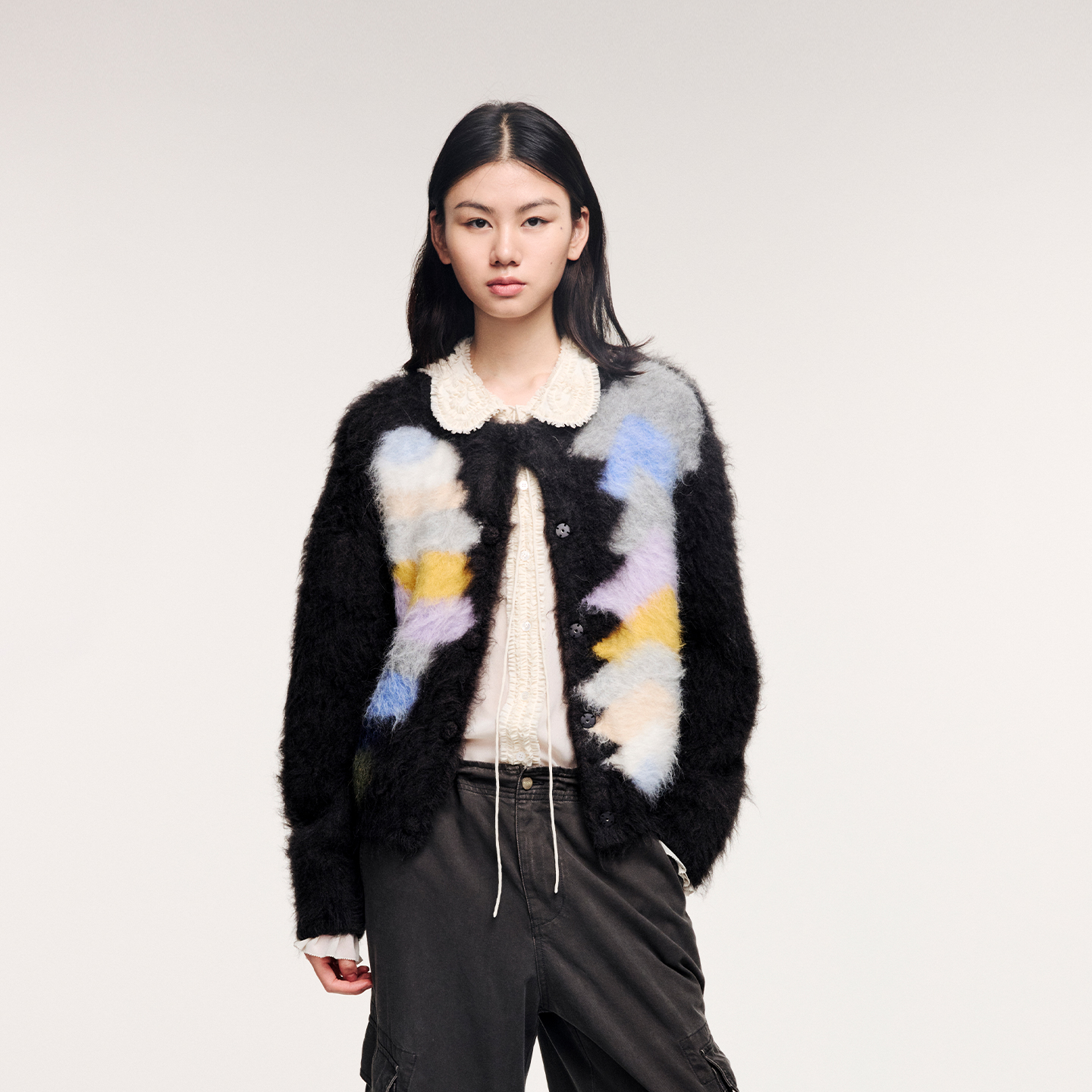 UOOYAA/乌丫艺术色块毛开衫