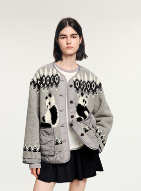 UOOYAA/乌丫2025冬季新款伤心熊猫费尔岛双面两穿棉服