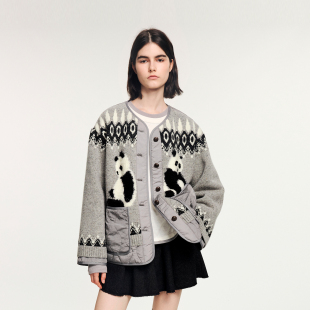 伤心熊猫费尔岛双面两穿棉服 新款 UOOYAA 乌丫2025冬季