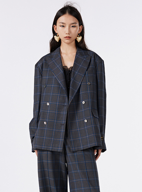 UOOYAA/乌丫经典「学院」时装宽格纹西装上衣外套
