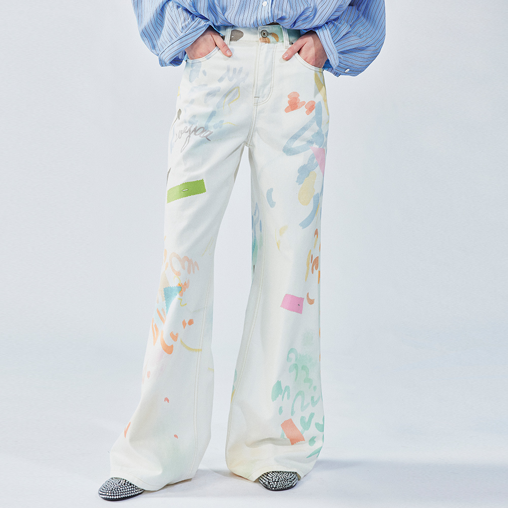 UOOYAA/乌丫涂鸦直筒牛仔裤