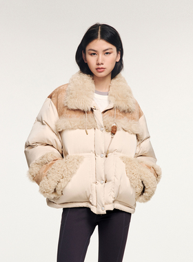 UOOYAA/乌丫2025冬季新款「伤心小熊」托卡羊毛皮拼接面包羽绒服