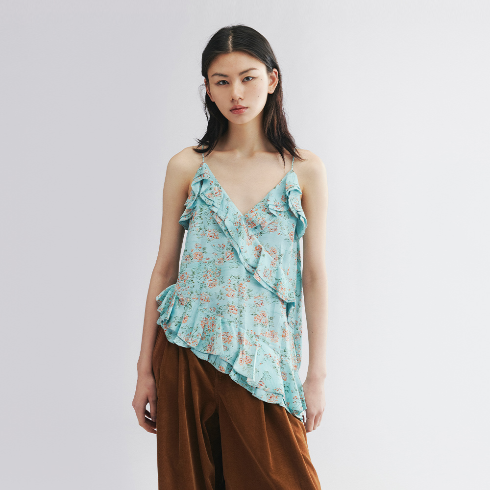 乌丫油画小碎花压褶吊带