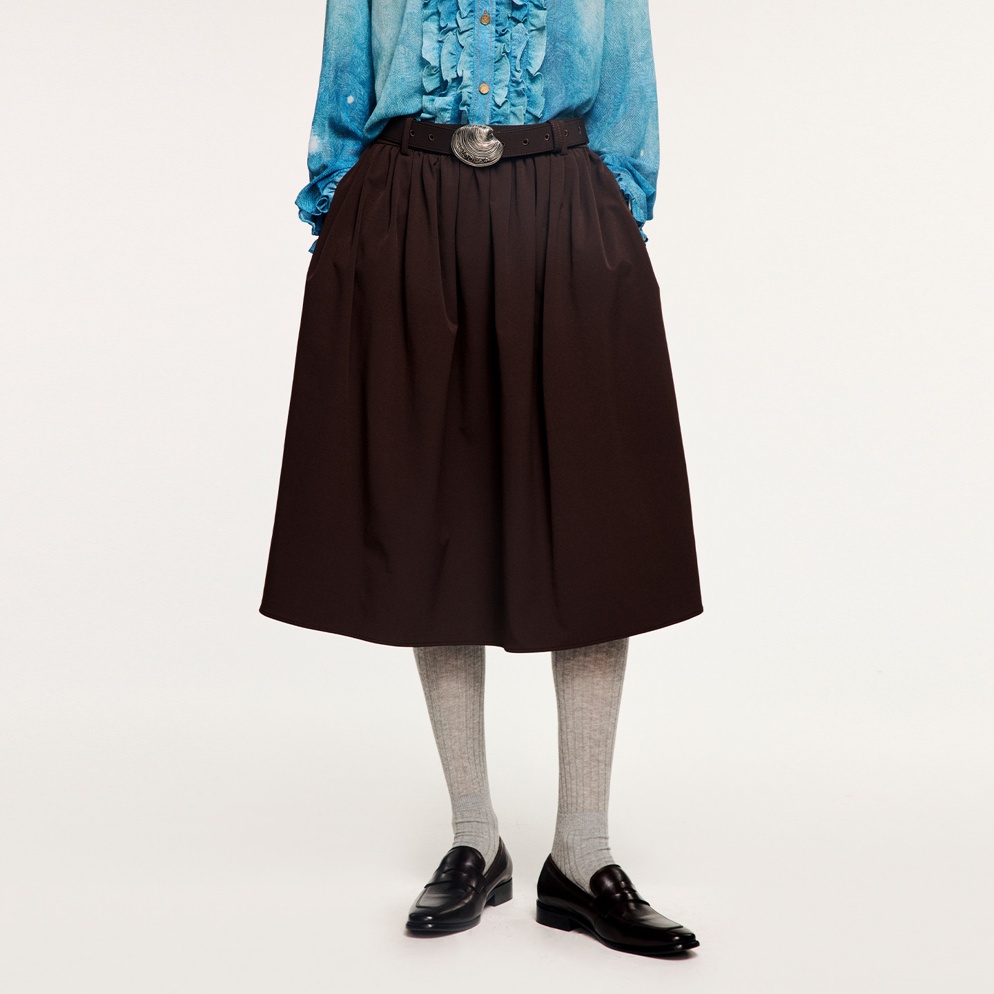 UOOYAA/乌丫旧银贝壳扣蓬蓬半裙