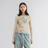 新款 UOOYAA 乌丫2025秋季 「随便穿」褶皱美少女网纱假两件T恤