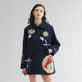 新款 UOOYAA 乌丫2025秋季 「爱与食物」贴布刺绣娃娃领棉服