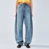 乌丫2025夏季 新款 「New UOOYAA Vintage」烫钻弯刀牛仔裤