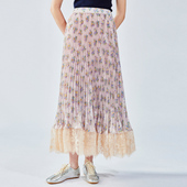 新款 UOOYAA 乌丫2025夏季 「我爱我家」墙纸花蕾丝百褶半裙