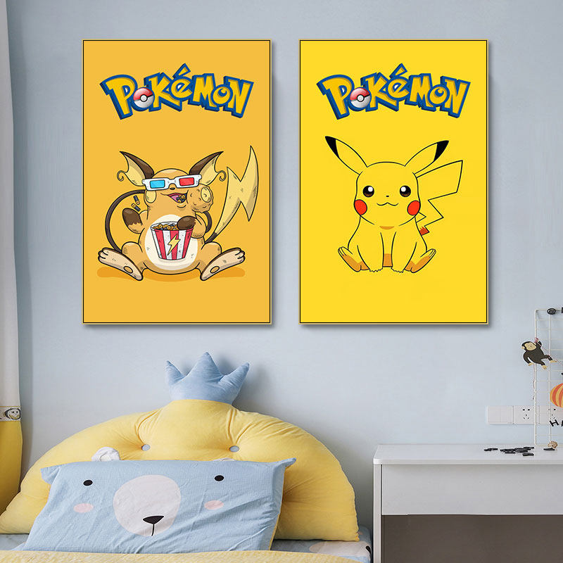 卡通皮卡丘装饰画儿童房神奇宝贝挂画小精灵主题酒店电竞房壁画