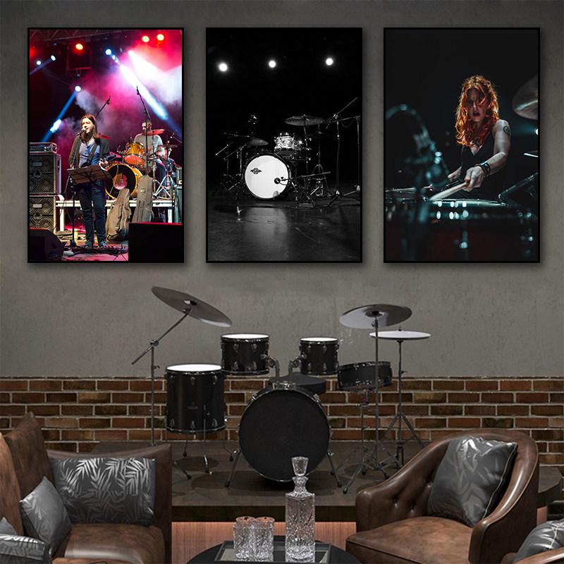 现代潮流架子鼓酒吧装饰画摇滚乐队歌手音乐餐吧静吧清吧KTV挂画