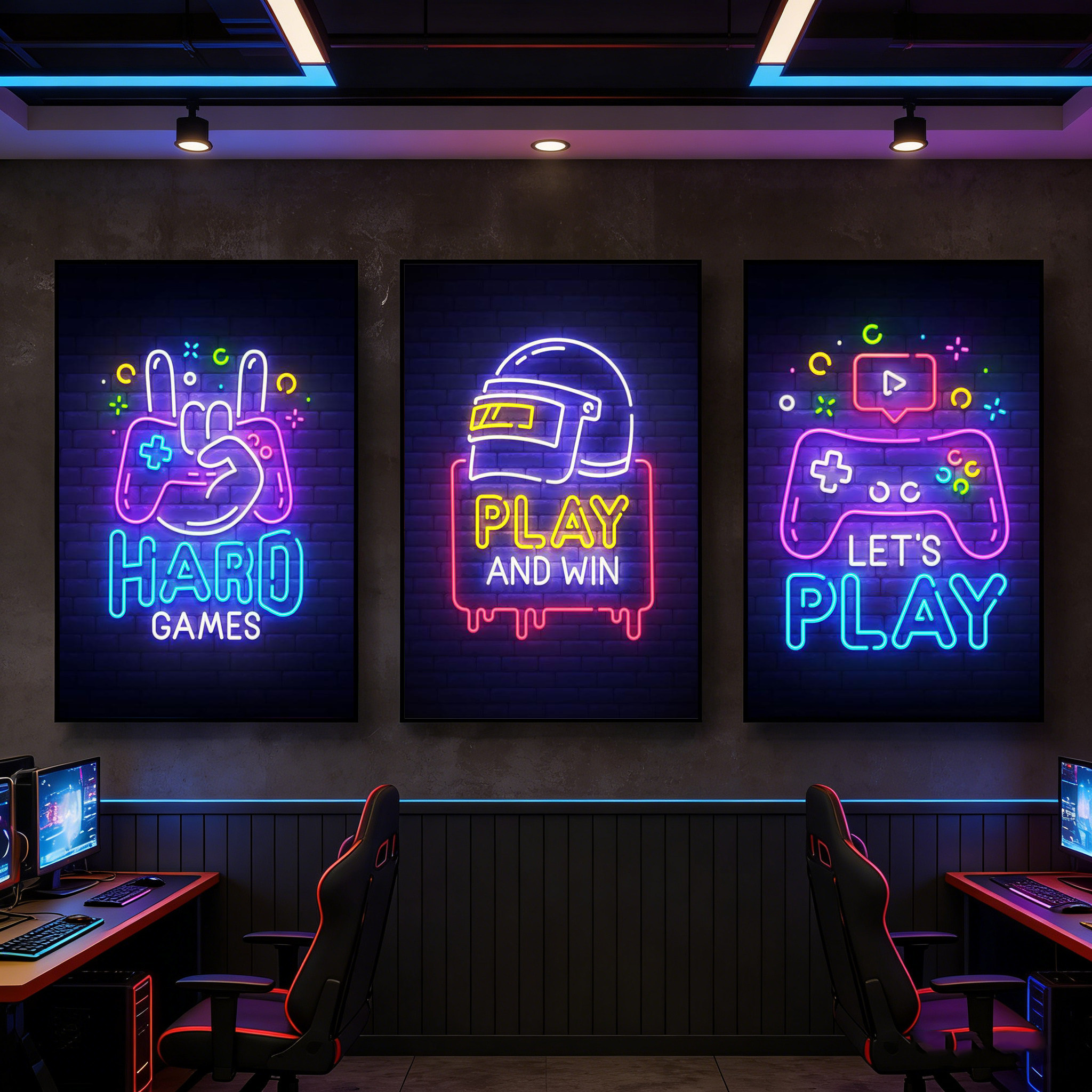 电竞酒店公寓主机游戏装饰画网咖网吧手游馆挂画电竞房led发光画