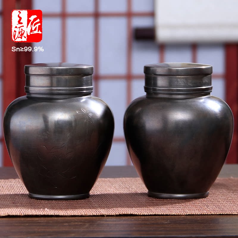 纯锡半斤装古锡双盖密封散茶罐