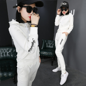 20大码春秋新款纯棉连帽套头卫衣女春休闲运动两件套装修身显瘦潮