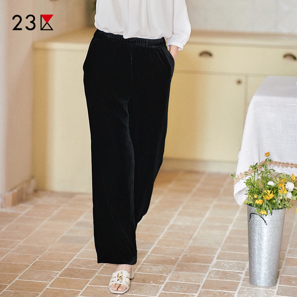 宽松松紧腰金丝绒直筒裤商场同款