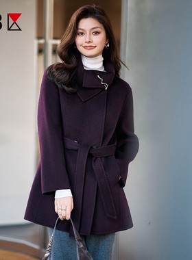 23区日系秋季通勤羊绒羊毛混纺双排扣一手长毛呢外套大衣商场同款