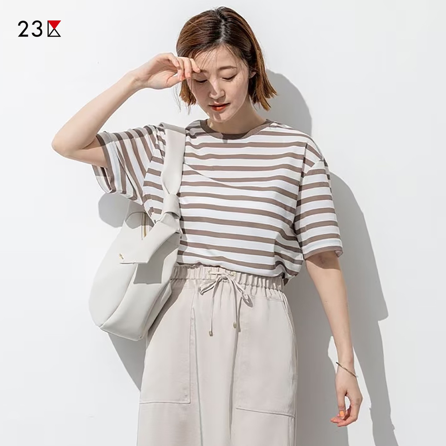 棉混纺圆领条纹短袖T恤商场同款