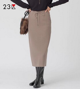 23区日系秋季 通勤松紧腰直筒混纺针织半身裙中长铅笔裙商场同款