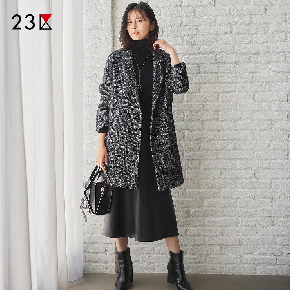 23区日系春季通勤宽松版羊毛混纺人字纹中长大衣毛呢外套商场同款,女装/女士精品,毛呢外套,淘宝优惠券,粉丝福利购,淘宝优惠卷
